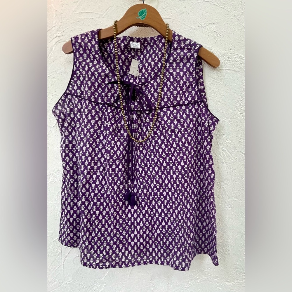 NWT Cotton Indian Print Boho Tunic/ Boho Hippie Blouse/ Purple & White/ One Size